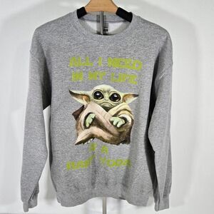 Mandalorian Baby Yoda Gray Sweatshirt Star Wars All I Need Is Baby Yoda Size Med